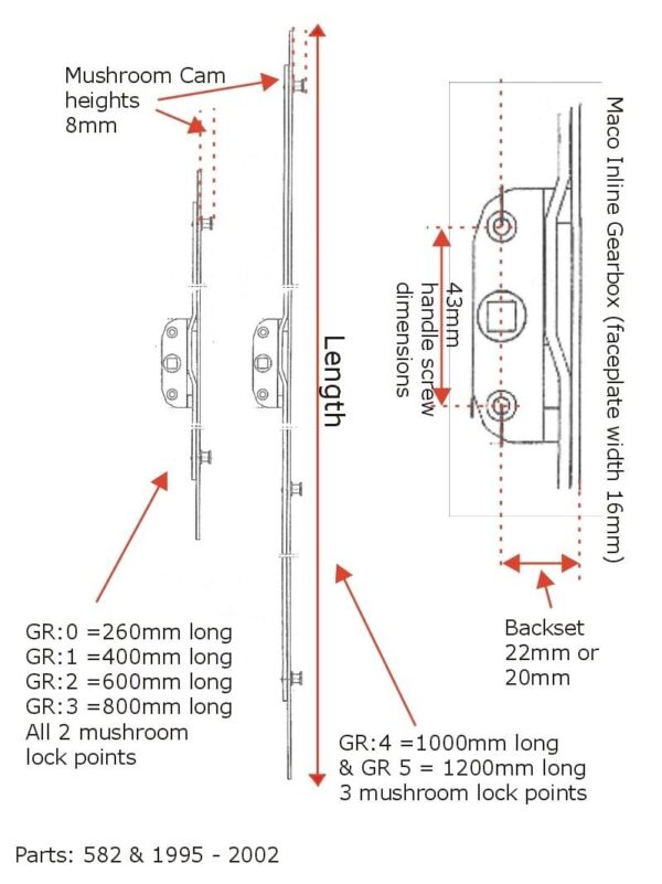 Maco Inline Upvc Window Lock Rod 20mm Or 22mm Backset - Image 3
