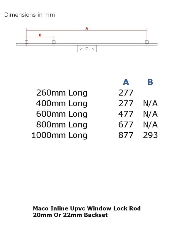 Maco Inline Upvc Window Lock Rod 20mm Or 22mm Backset - Image 2