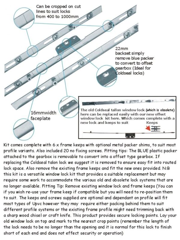 Window Lock Rod Kit Also Repairs Coldseal Tallon Offset Or Inline 22mm - Image 2